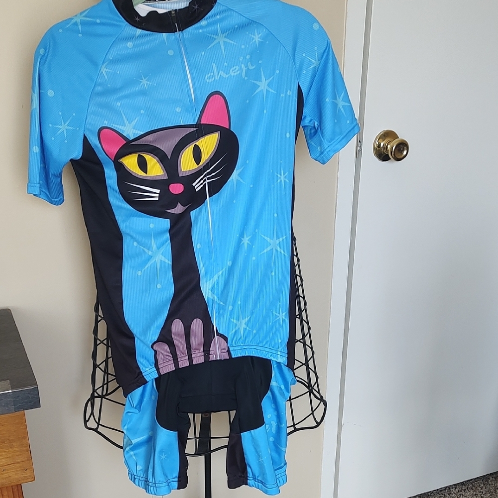 Blue Cycling Jersey with Cat Design